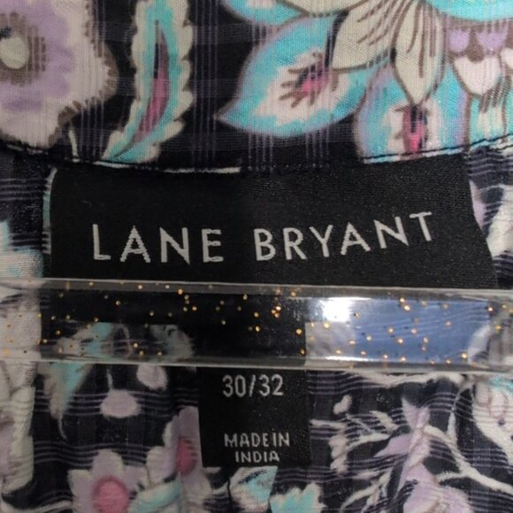 Lane Bryant Floral Shirt Womens Plus Size 30/32 Blue Lightweight Casual - Picture 4 of 9